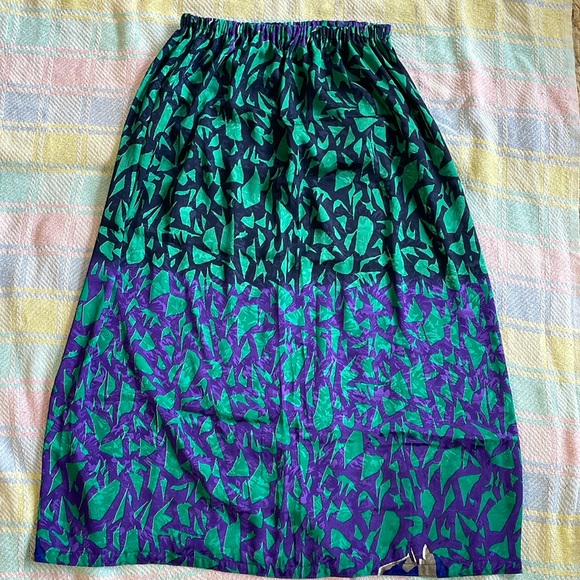 Handmade Dresses & Skirts - Handmade silky abstract geometric vibrant jewel tone midi skirt S/M/L